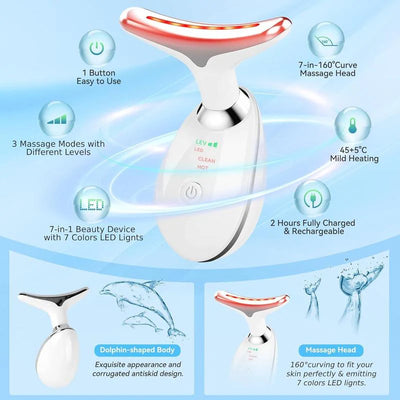 7-In-1 Neck Face Massager, 7 Color Led Face Neck Massage for Skin Care at Home, Portable Facial Massager,Face Sculpting Tool,Multifunctional Vibration