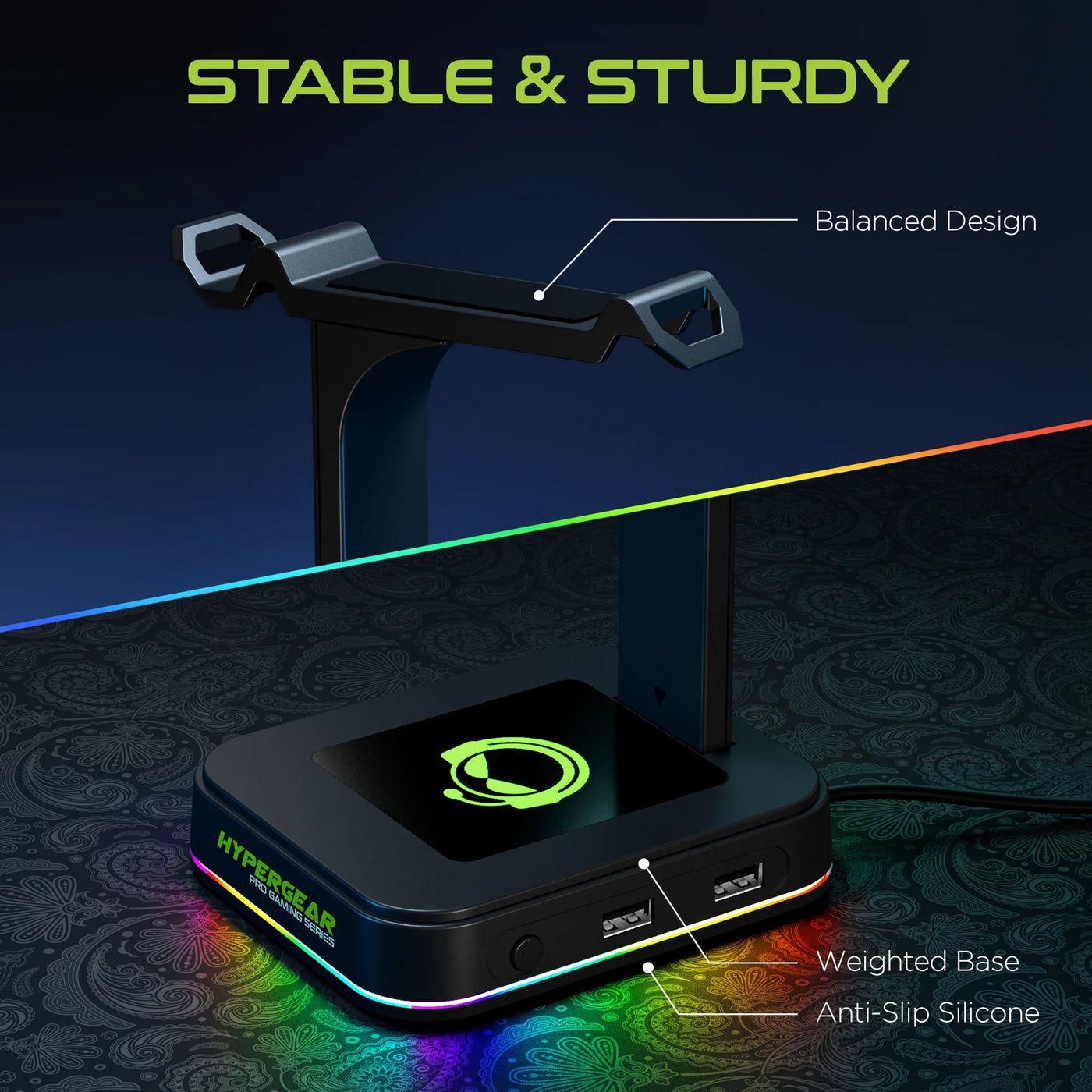 Hypergear RGB Command Station Headset Stand W 6 Color Light Effects